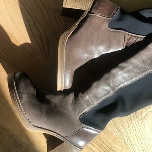 Above the knee leather boots-size 39/7.5 - black stretch backing, rubber sole